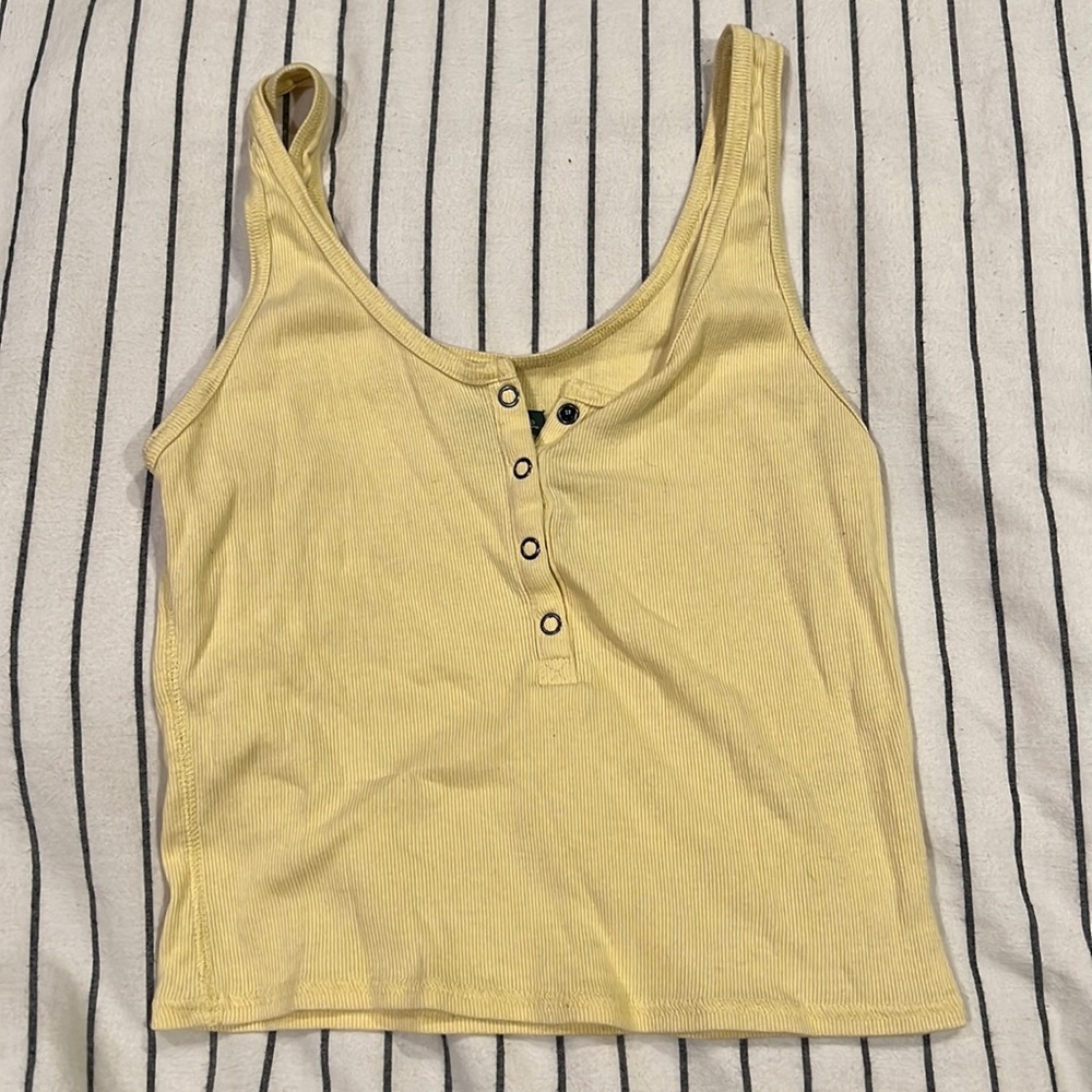 Yellow Cotton Tank Half Button Down